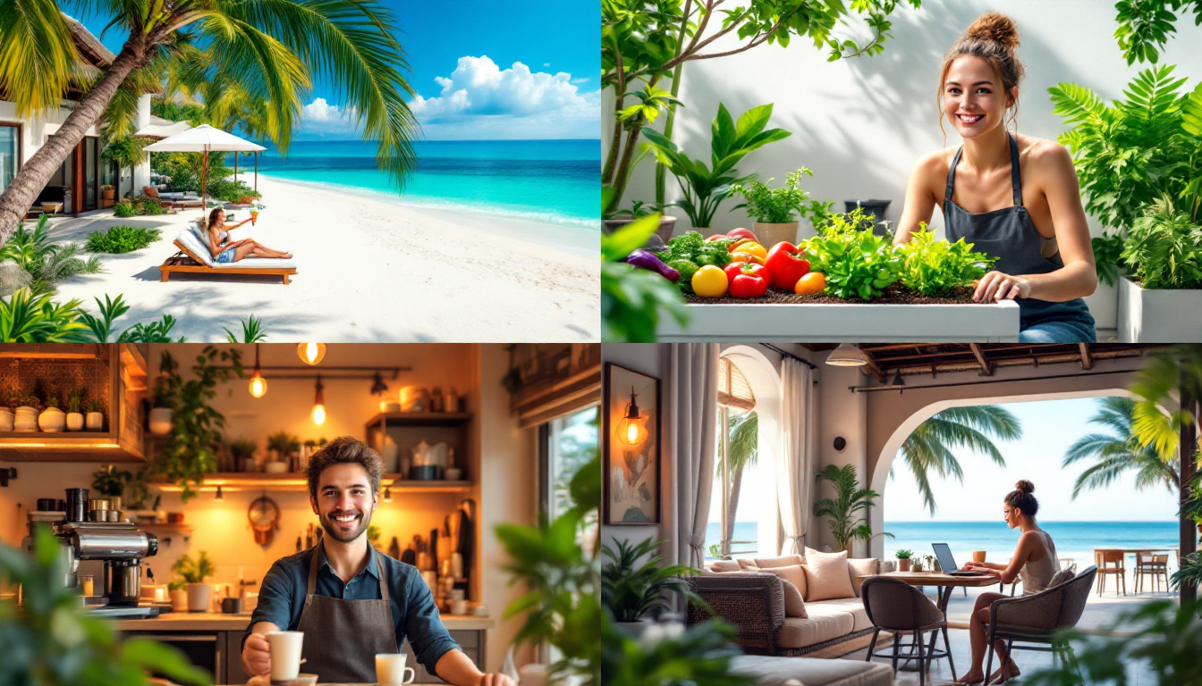 Fat, Lean, Barista, Coast FIRE 등 다양한 FIRE 유형별 라이프스타일을 보여주는 네 가지 이미지.