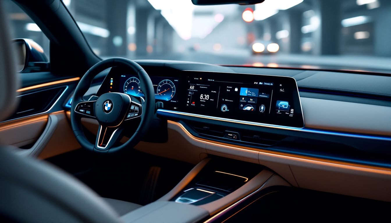 2025년형 BMW 320d의 미래지향적인 통합 커브드 디스플레이 실내.