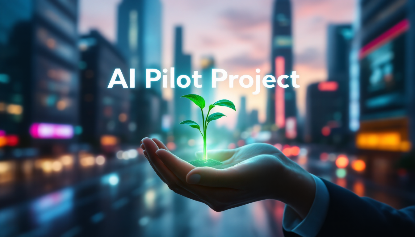 작은 AI 파일럿 프로젝트로 시작하는 기업의 성공적인 미래를 상징하는 이미지