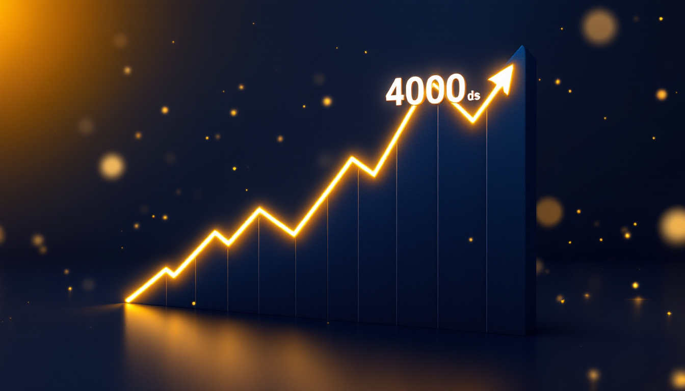 2025년 금 가격이 4,000달러를 돌파하는 것을 보여주는 가파른 상승세의 3D 그래프