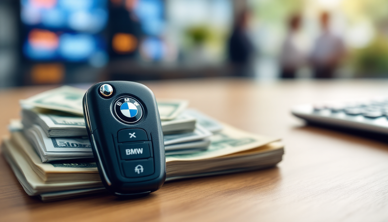 BMW 320d의 경제성을 상징하는 자동차 키와 돈