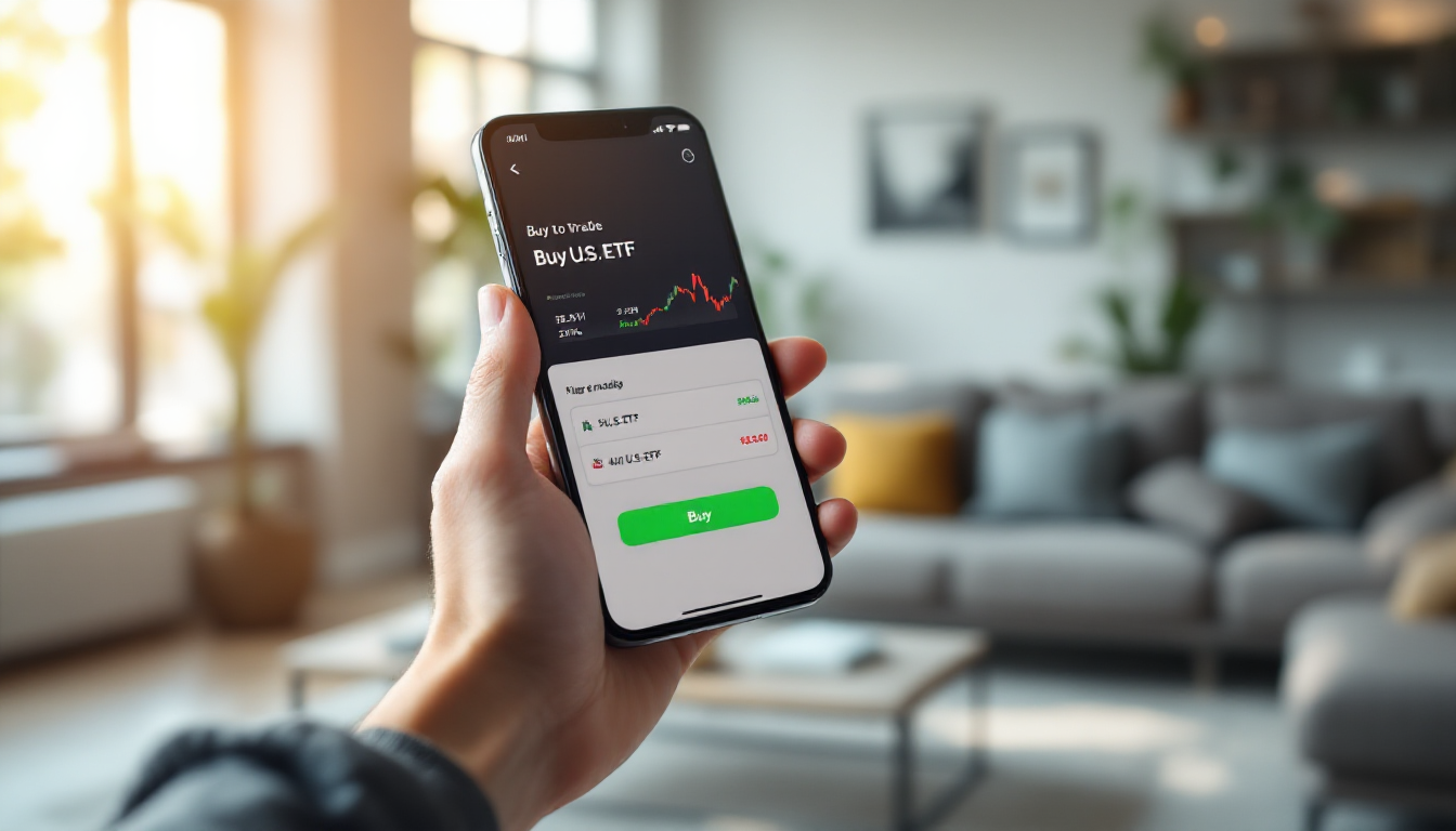 스마트폰 증권사 앱을 통해 미국 ETF를 매수하는 과정을 보여주는 실전 투자 단계 이미지.