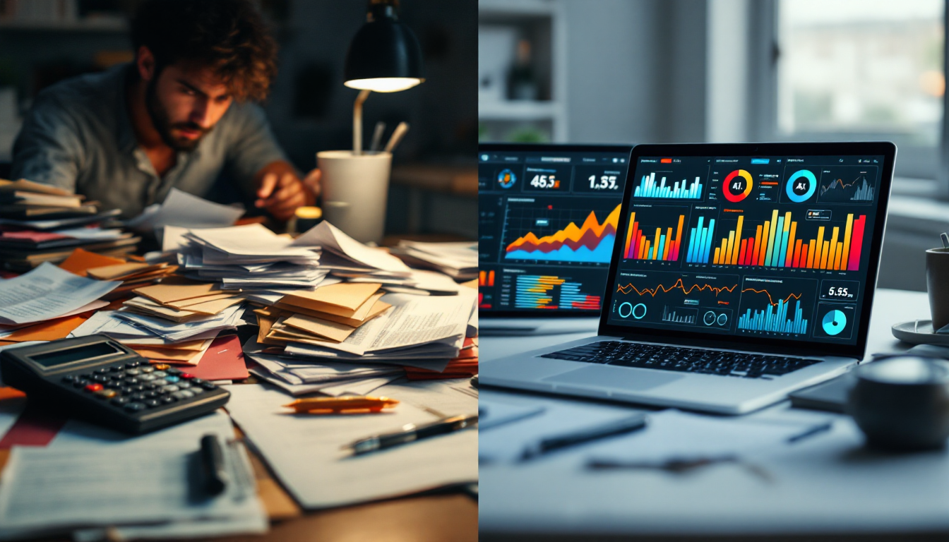 전통적인 재무 분석과 AI 기반 재무 분석의 차이를 보여주는 대비 이미지