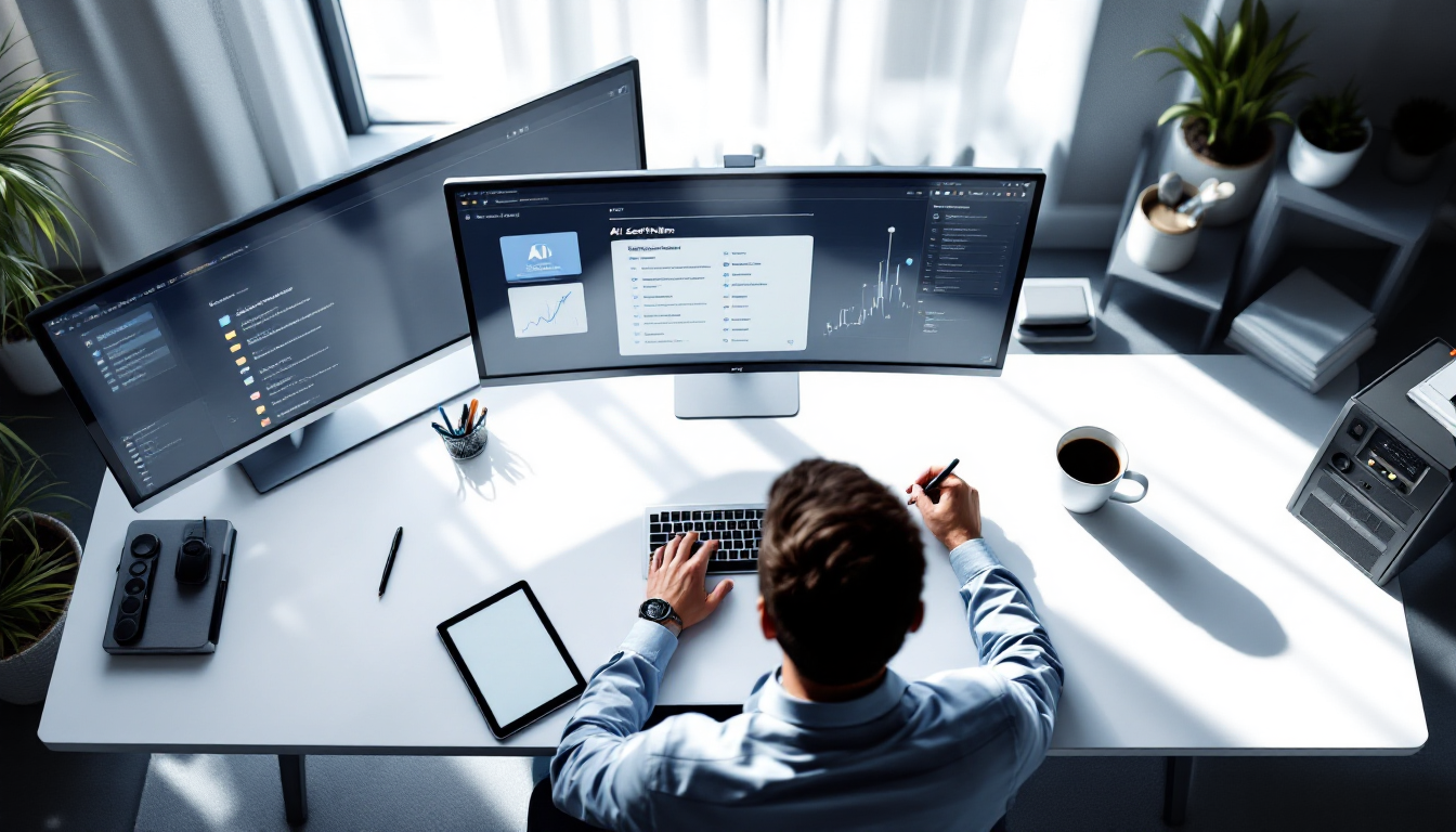 책상에 앉아 AI 수요 예측 솔루션 플랫폼들을 비교하며 체크리스트를 확인하는 모습