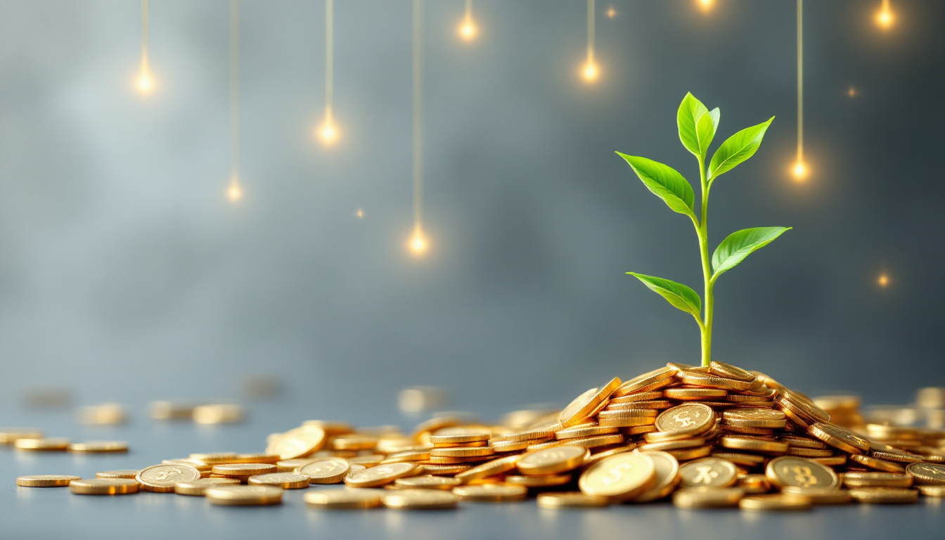 다양한 수입원을 통해 자산이 성장하는 것을 상징하는, 동전 더미에서 자라나는 나무 이미지.