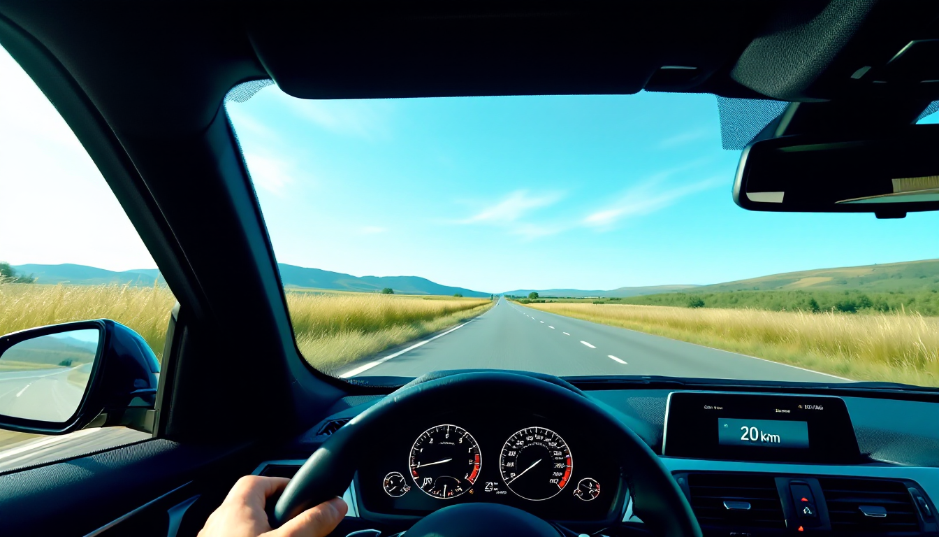 고속도로 주행 중 20km/L의 뛰어난 연비를 보여주는 BMW 320d 계기판.