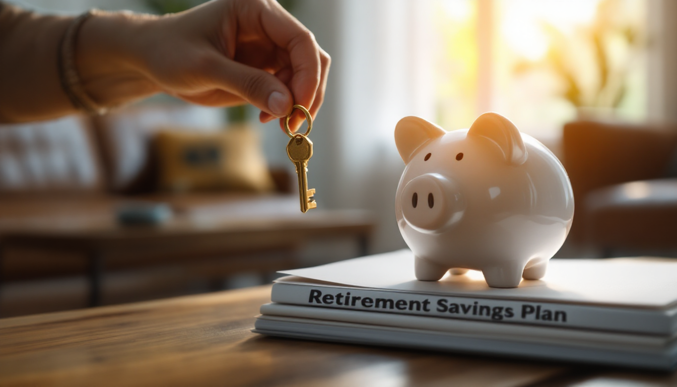 돼지 저금통에 열쇠를 넣는 모습. IRP 계좌 활용 등 현명한 절세 전략으로 은퇴 자금을 안전하게 지키는 것을 상징합니다.