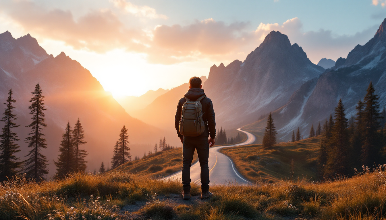 경제적 자유 달성 후 펼쳐지는 희망찬 인생 여정을 상징하는 광활한 풍경 속 도로.