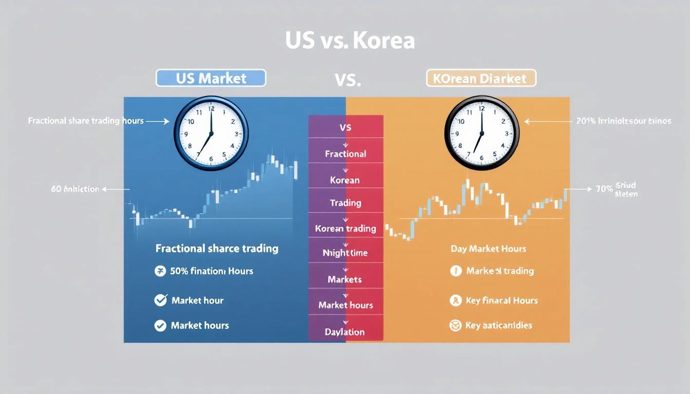 미국과 한국 주식 시장의 거래 시간과 소수점 거래 비교 그래프