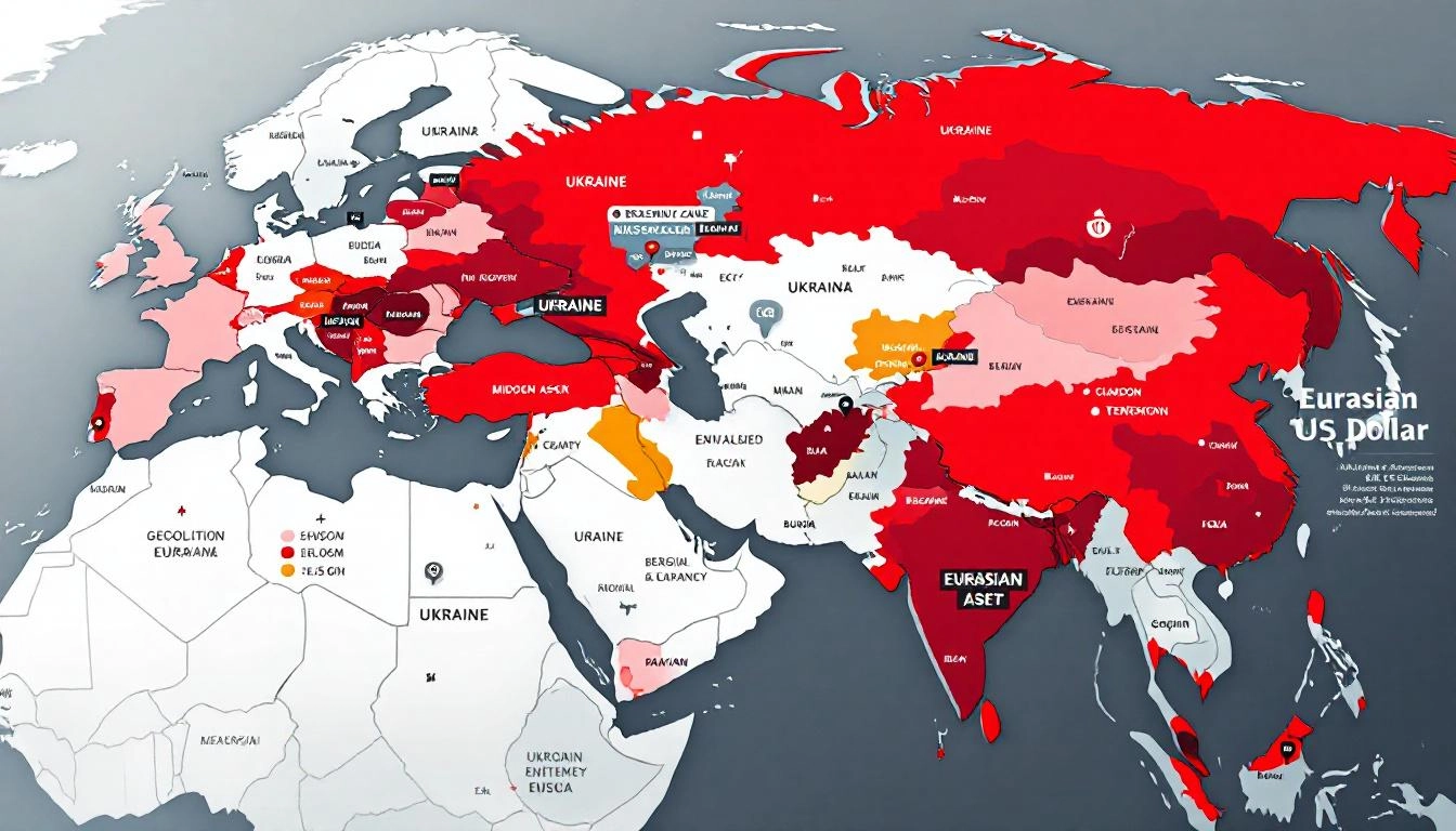 중동과 동유럽 분쟁지역을 강조하며 지정학적 리스크가 환율 변동성에 미치는 영향 시각화한 이미지