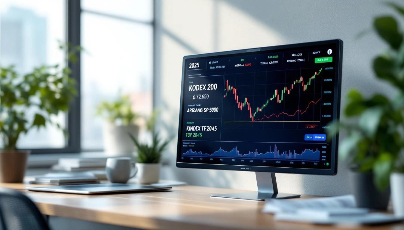 2025년 국내 주요 ETF 지수를 보여주는 디지털 스크린