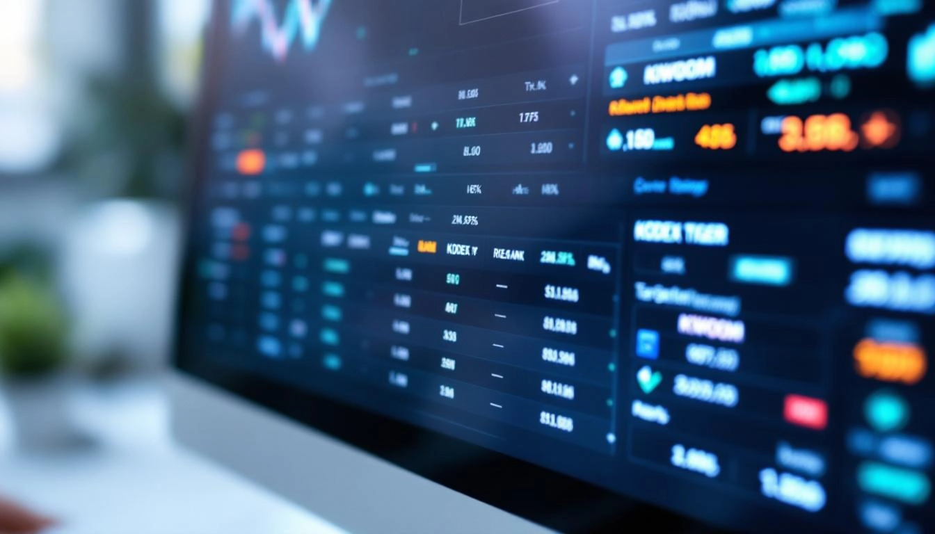 2025년 주요 원달러 환율 ETF 상품 비교 분석을 보여주는 컴퓨터 화면 클로즈업 실제 이미지