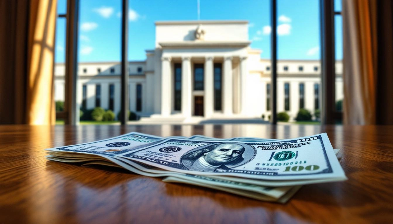 강세를 보이는 미국 달러와 미국 연방준비제도 건물의 고화질 이미지