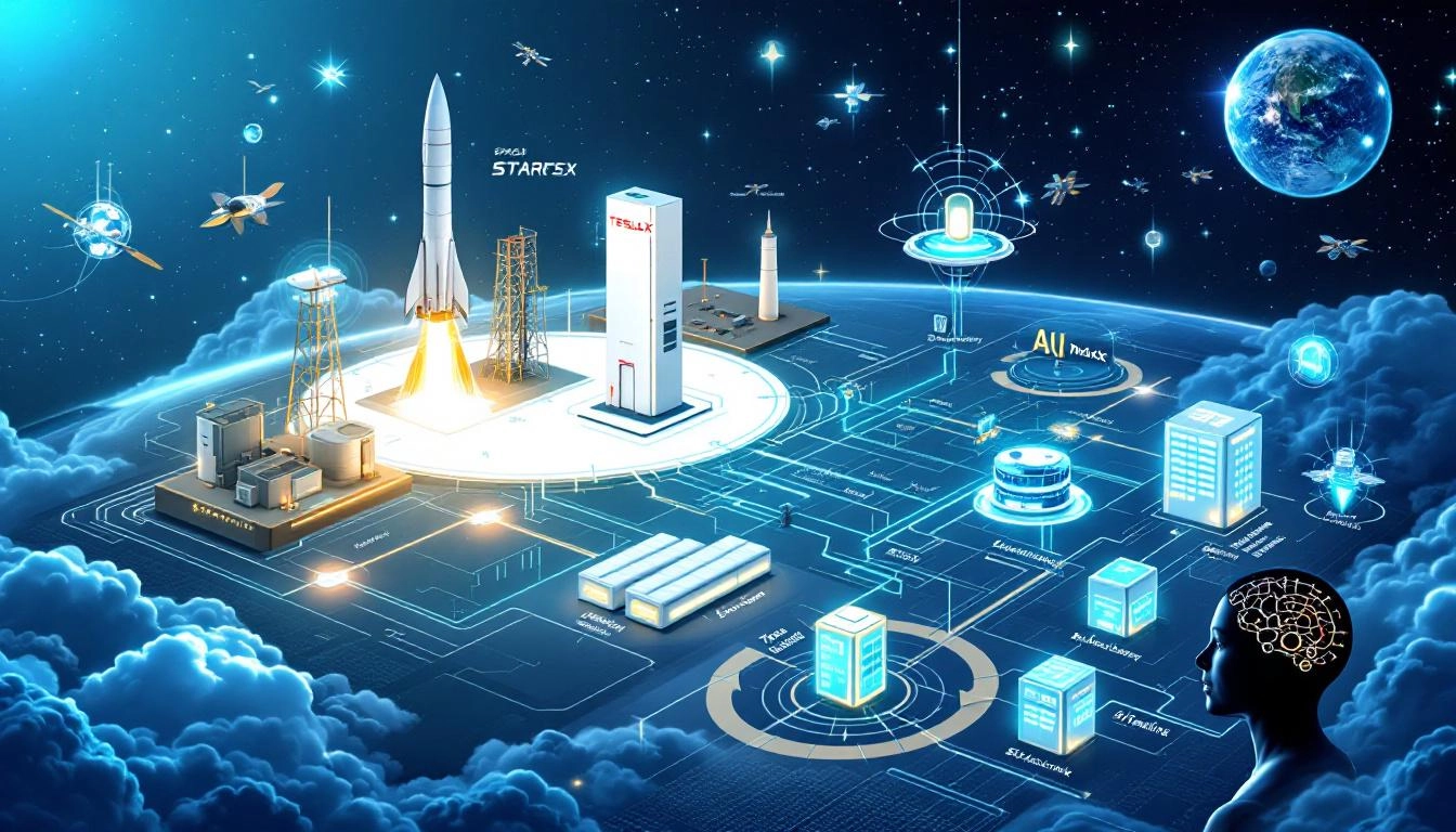 스페이스X, 테슬라, 뉴럴링크, 스타링크의 기술 융합 생태계 이미지