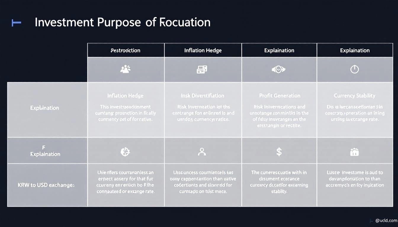 원달러 환율 투자 필요성을 설명하는 투자 목적과 대응 전략 테이블 인포그래픽