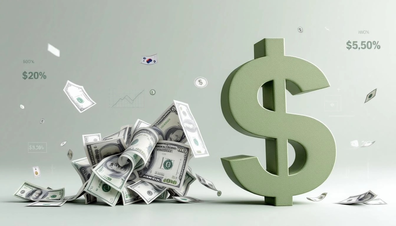 원화 약세를 상징하는 3D 시각화 이미지