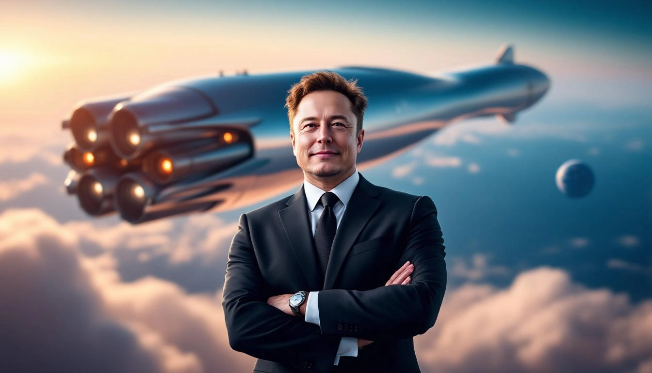 일론 머스크와 스페이스X 스타십 우주선의 미래적 이미지