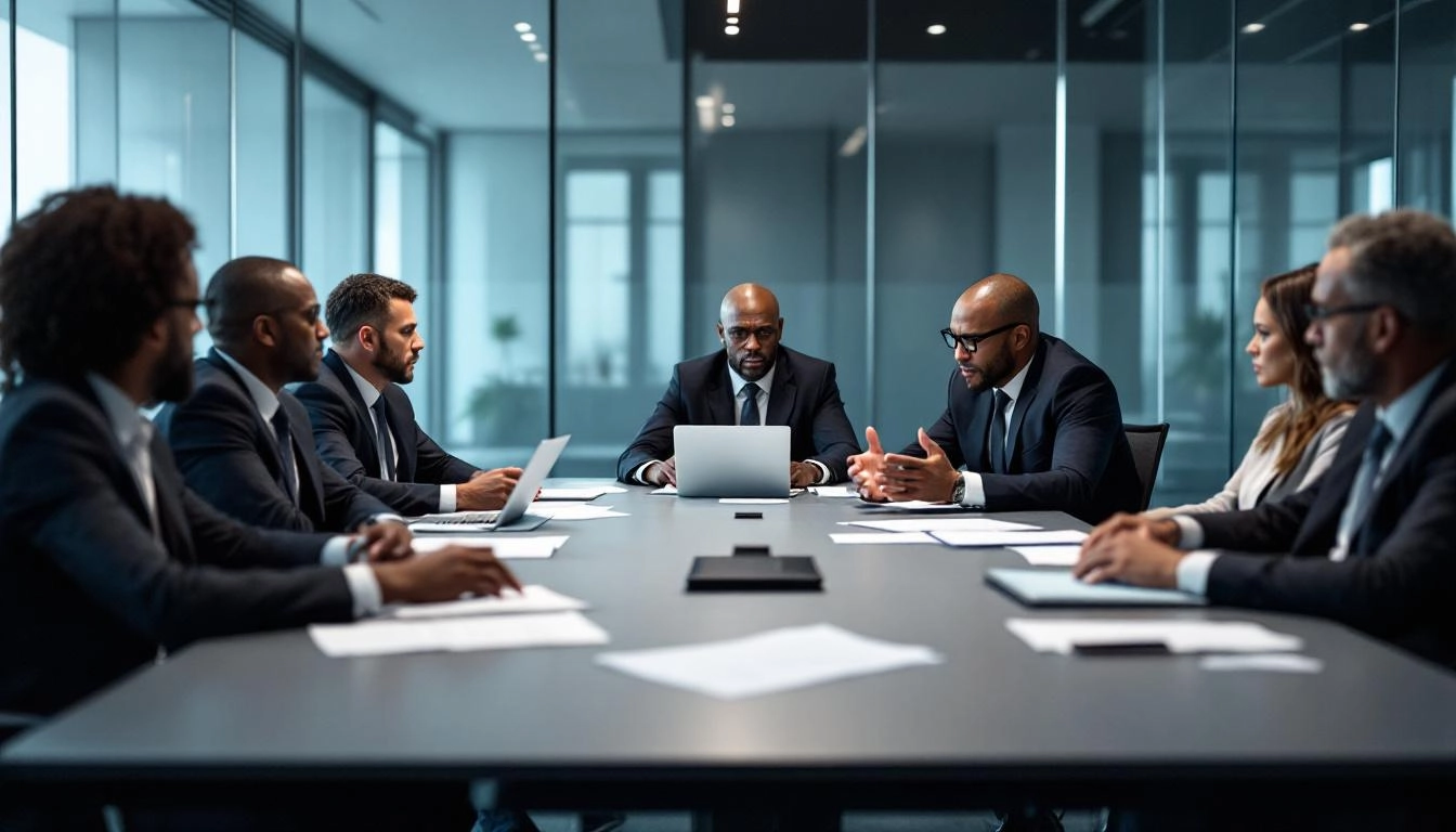 진지한 표정으로 회의하는 검찰 관계자들