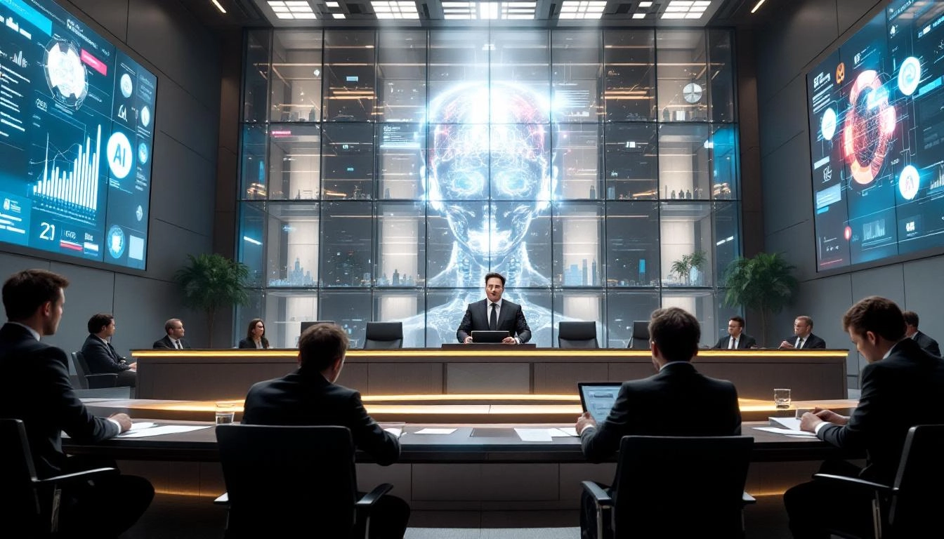 2024년 일론 머스크와 OpenAI 간 법적 소송 장면을 묘사한 법정 그림, AI 시장 독점과 윤리 문제 충돌을 상징