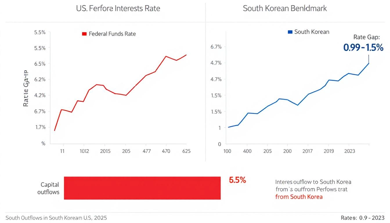 2025년 한미 금리차와 해외 자금 유출을 보여주는 그래프 이미지