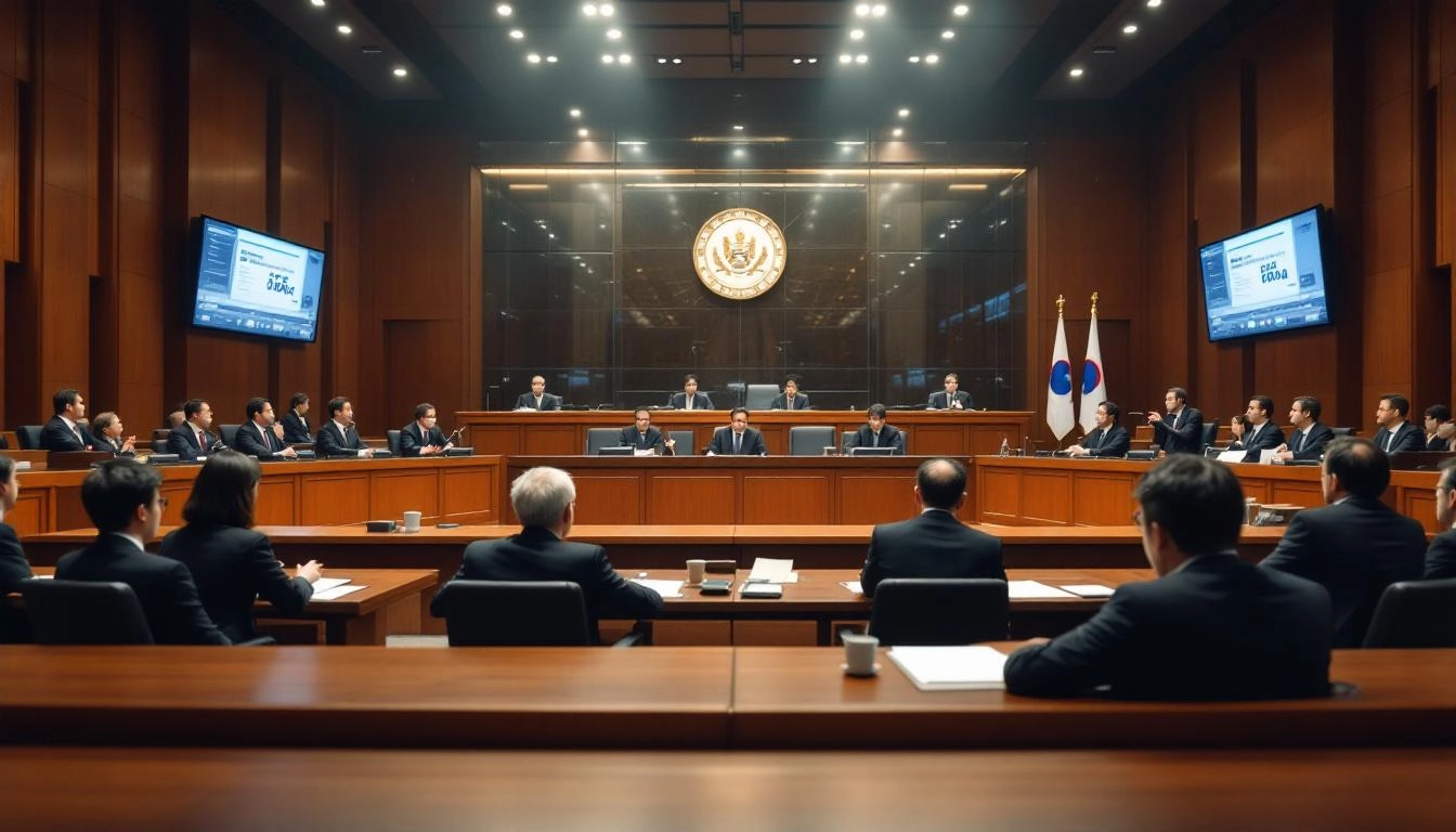 대장동 비리 사건 재판이 진행 중인 법정 내부 모습