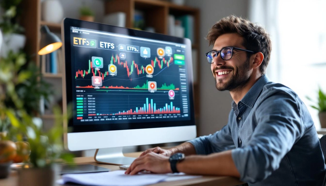 ETF의 분산 투자와 낮은 운용비용을 시각화한 투자자 모습