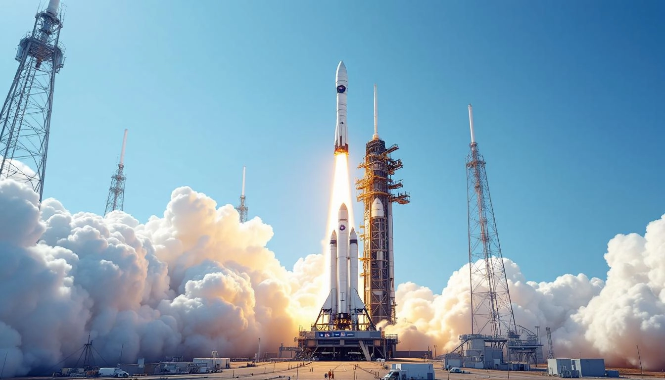 미국 국방부와 NASA 등 정부 기관과의 전략적 계약을 나타내는 팰컨 9 로켓 발사 장면