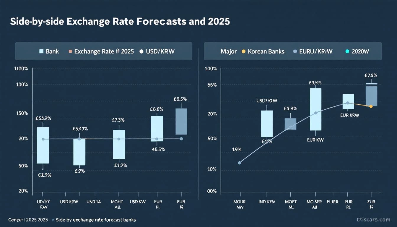 2025년 주요 은행들의 분기별 및 연간 환율 전망 비교 인포그래픽