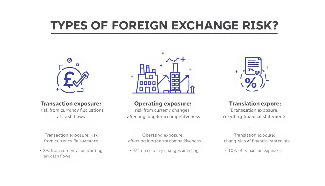 환율 변동 리스크의 세 가지 유형을 설명하는 인포그래픽